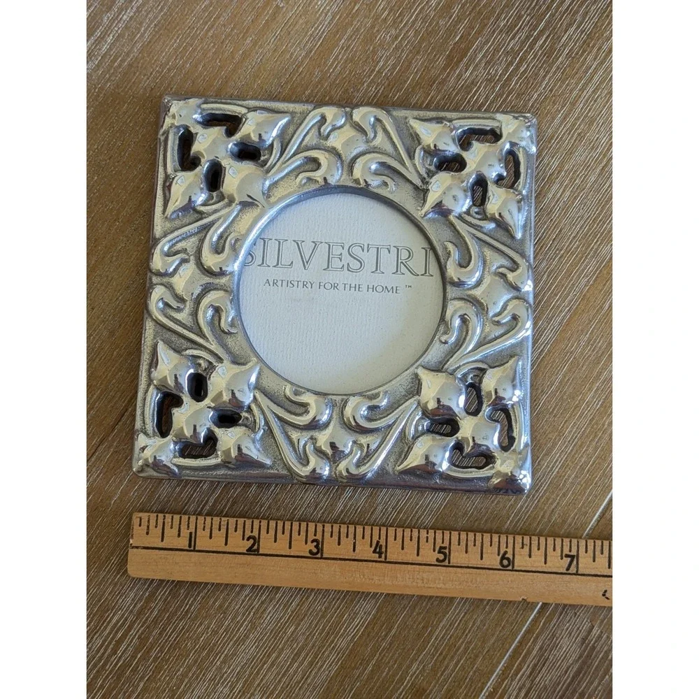 Silvestri Silver SQUARE 6x6 Picture Frame CIRCLE PHOTO Chunky Ornate Heavy